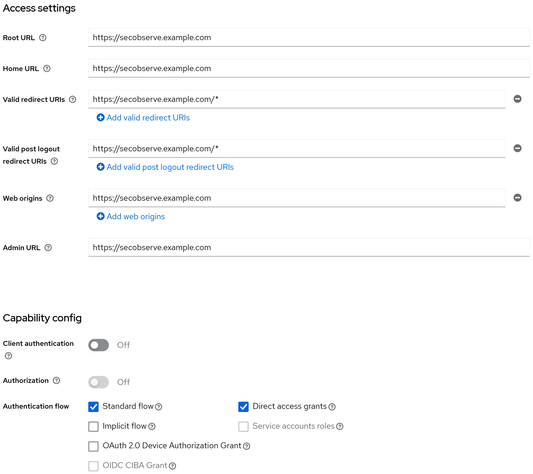 Keycloak client settings