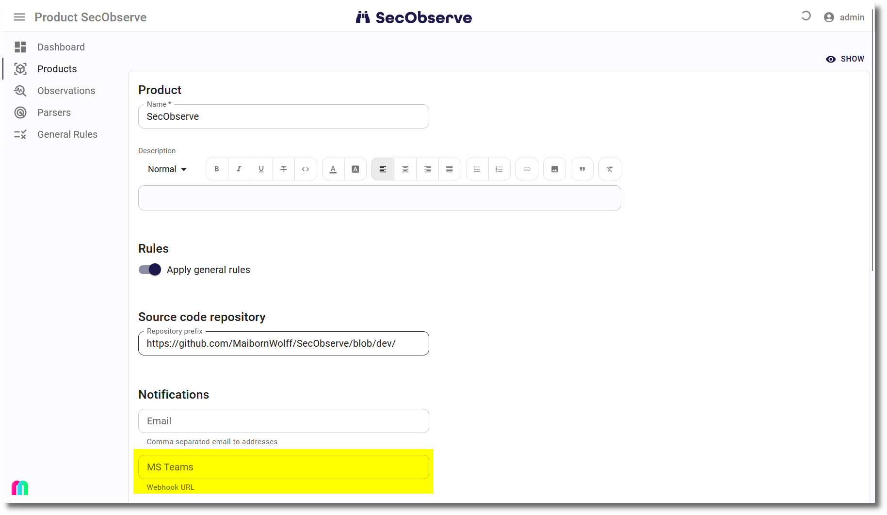 MS Teams notification
