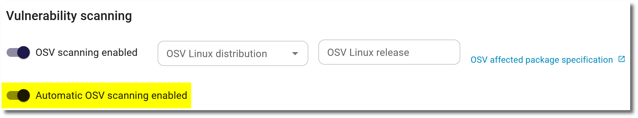 OSV scanning settings