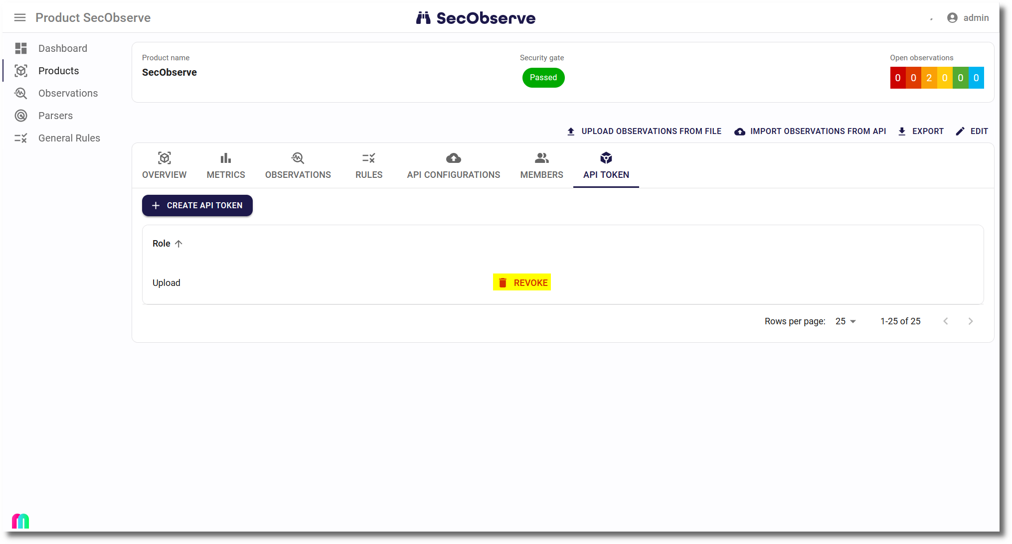 Revoke product API token