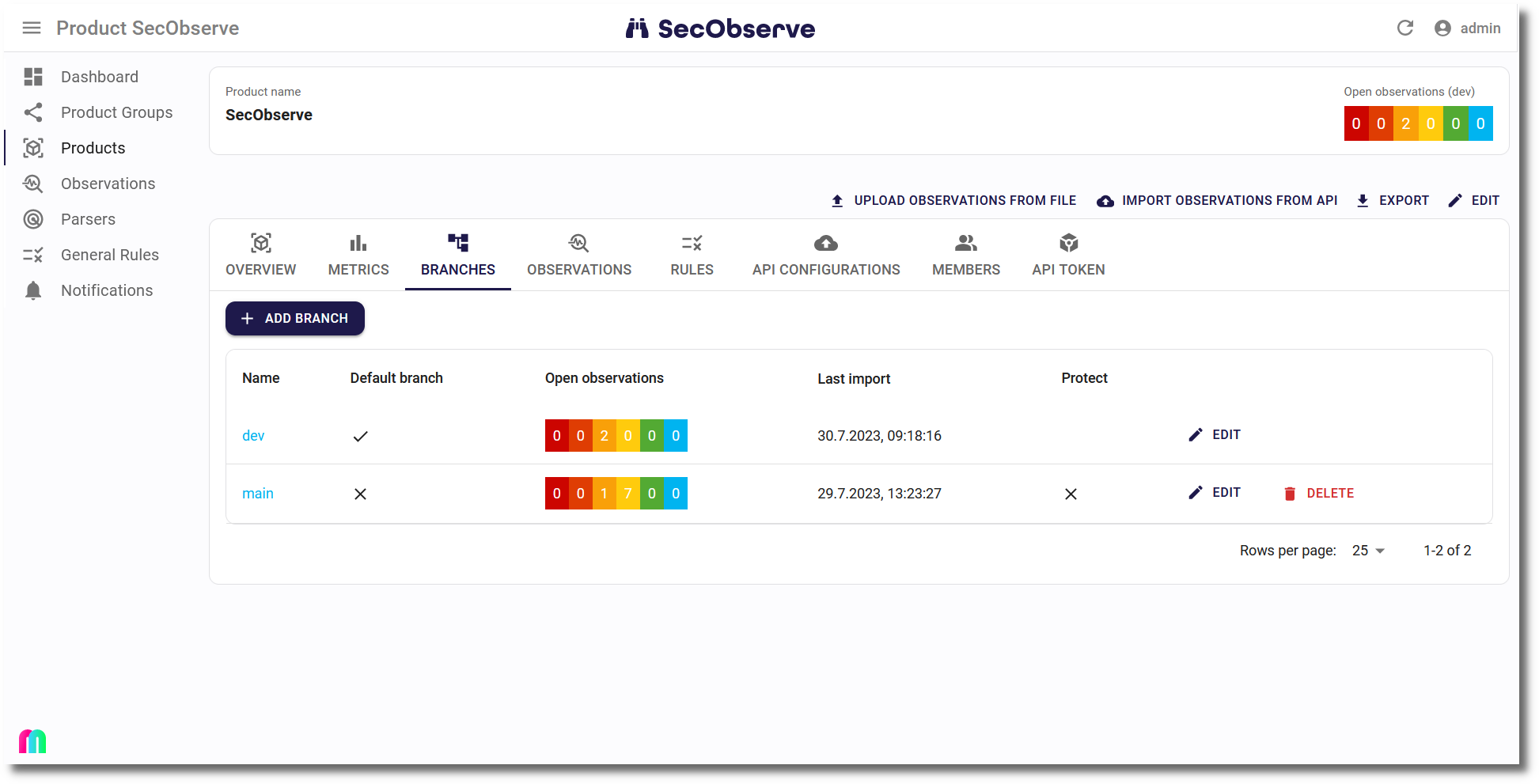 Branches / versions in the product