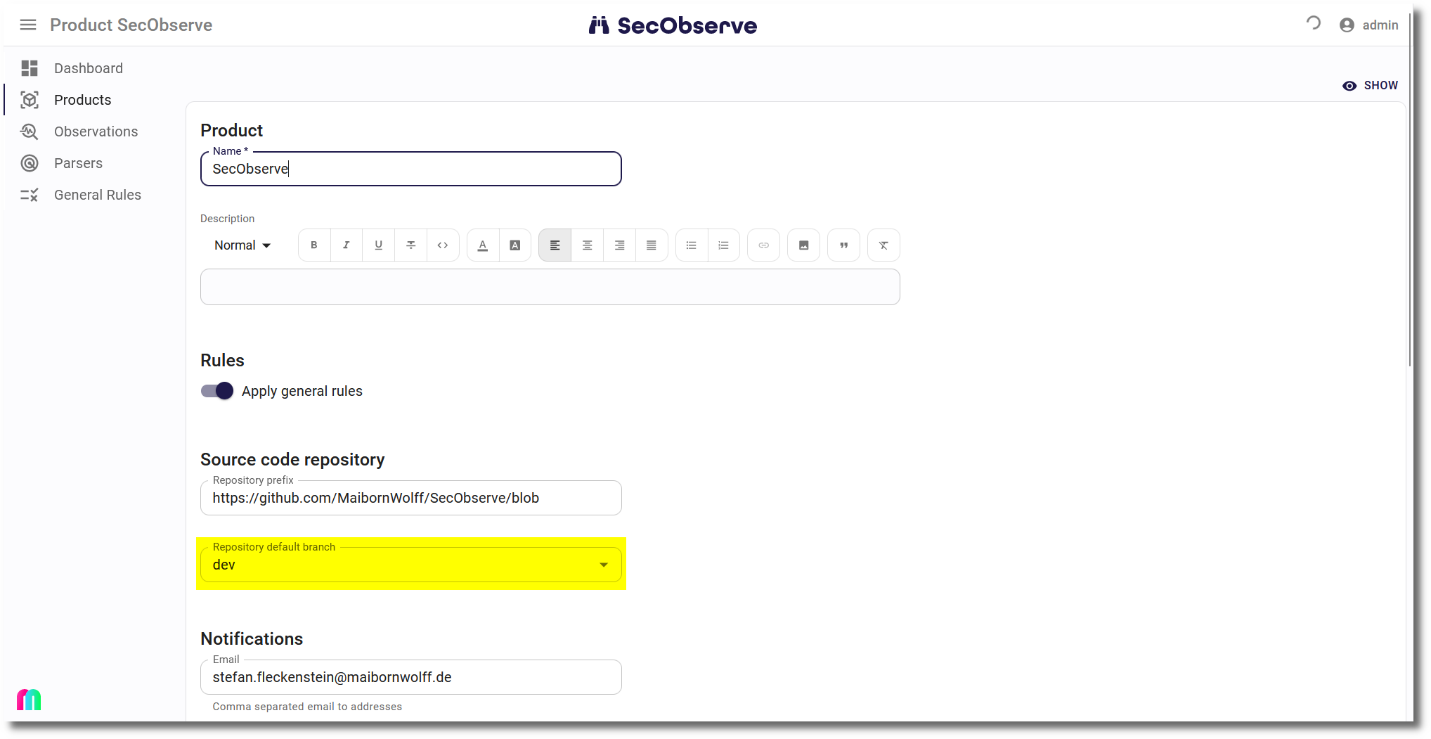 Branches / versions in the product