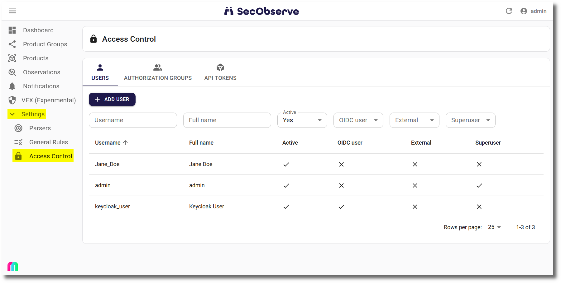 Settings / Access Control