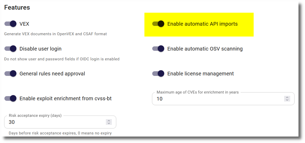 Settings automatic API import