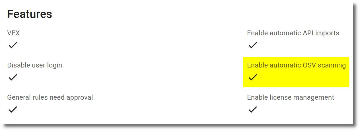 Settings automatic OSV scanning
